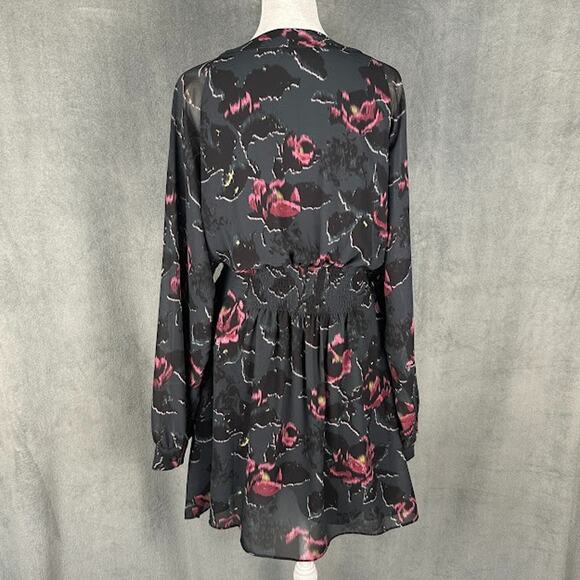 Allsaints Dress Womens Medium Black Floral Long Sleeve V Neck Whimsigoth Mini - Picture 10 of 16
